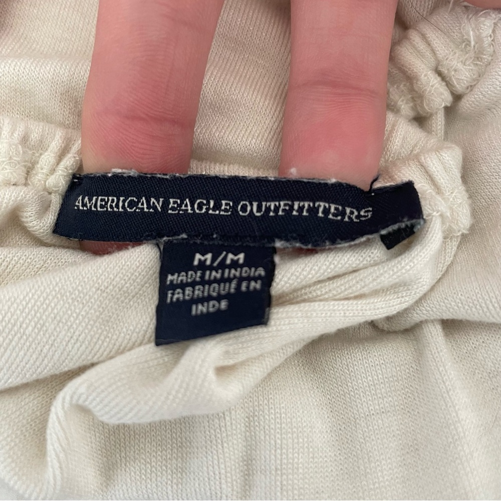 American Eagle Ivory Floral Embroidered Sweetheart Neck Boho Babydoll Tank Top - Picture 5 of 7